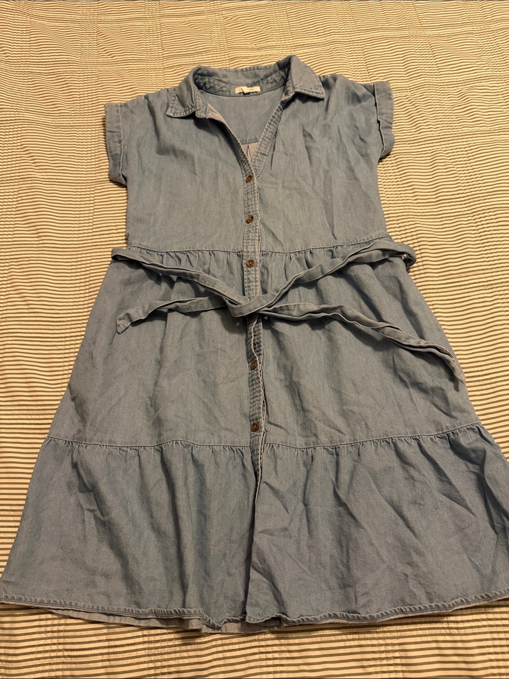 Maurices Light Blue Denim Button-Front Mini Dress with Tie Waist